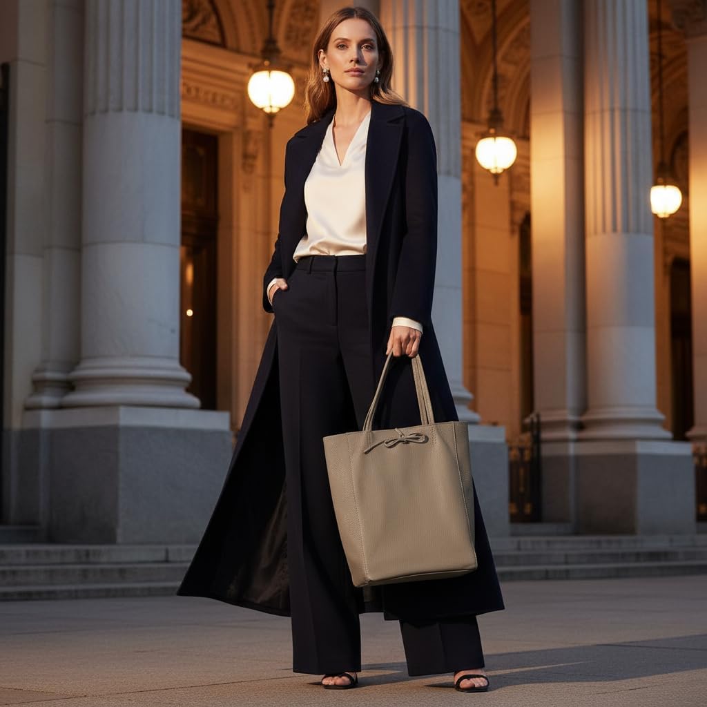 Italian Calf Leather Tote for Women with Zipper, Inner Pocket & Flat Base | Soft Unlined Shopper for Work & Travel - Image 3