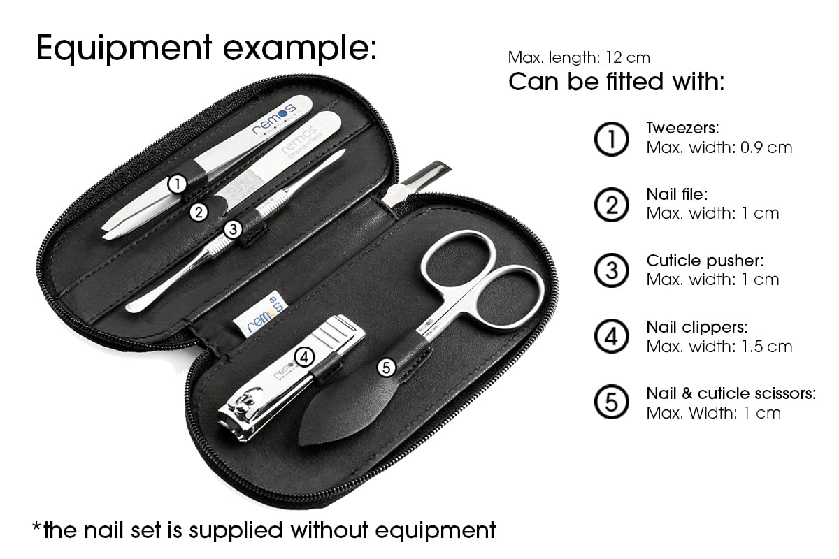 REMOS Astuccio pelle manicure vuoto da equipaggiare con 5 strumenti - nero
