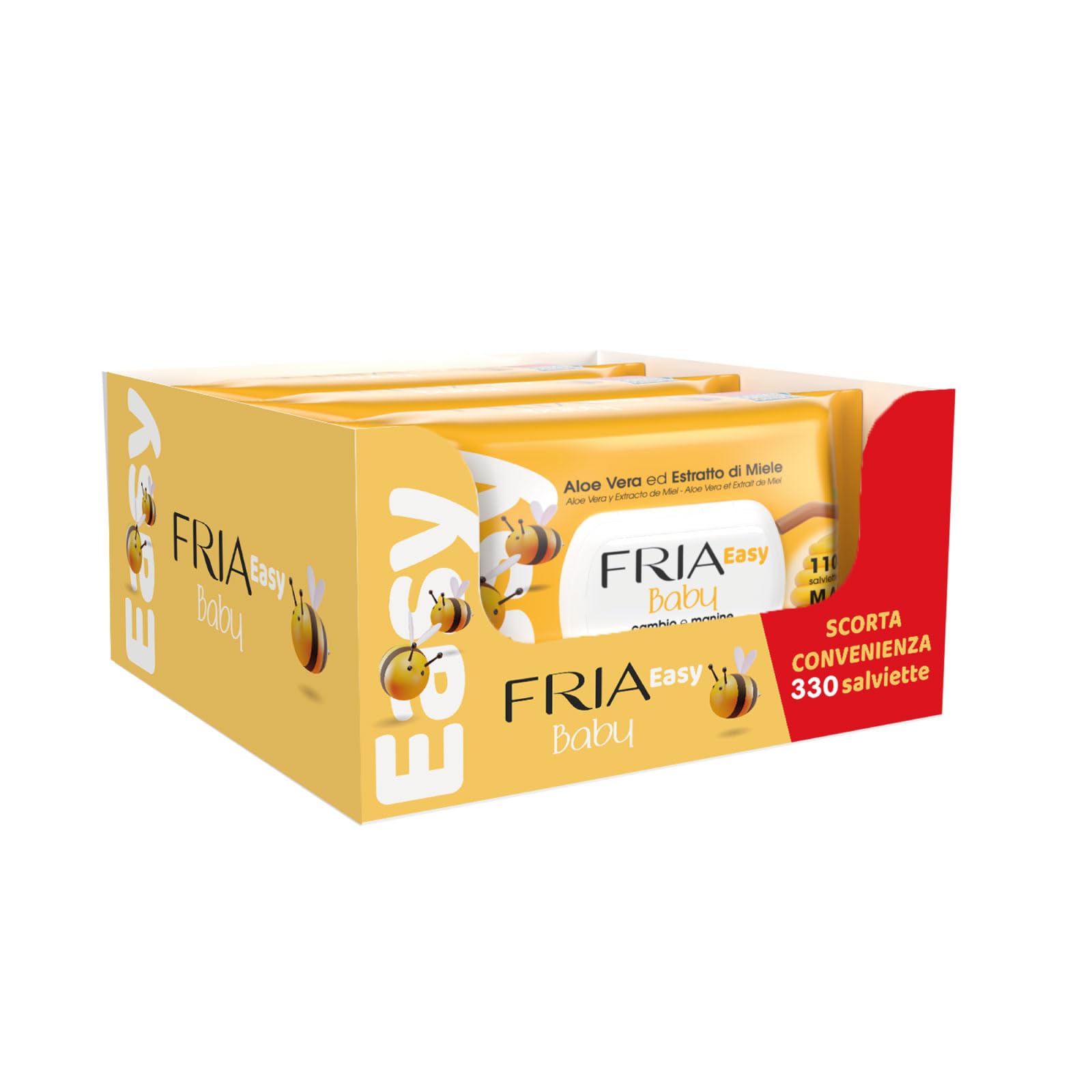 Fria Easy Baby Salviette per Cambio Pannolino, con Aloe Vera ed Estratto di Miele ad Effetto Idratante sulla Pelle, Dermatologicamente Testate, Confezione da 330 Salviette