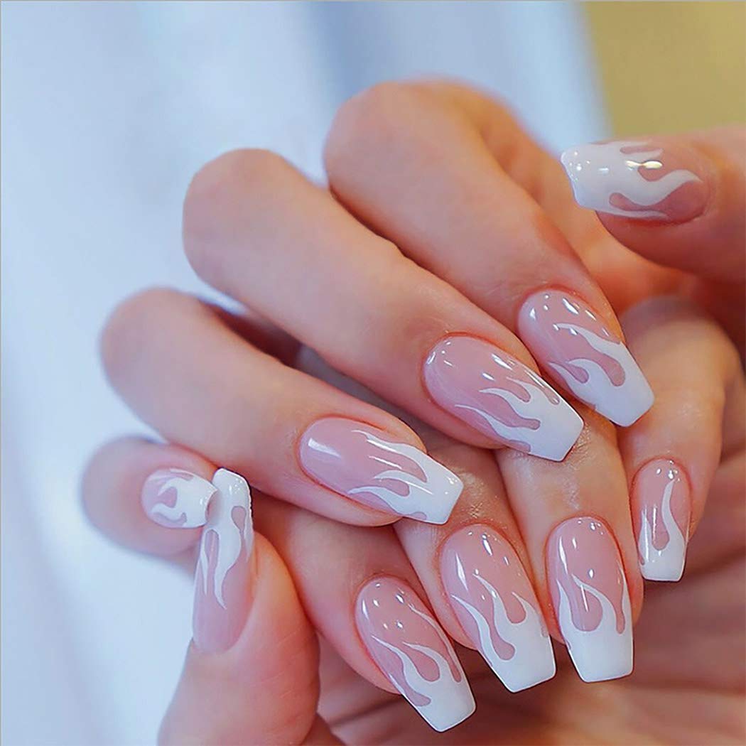 Amazon.com : Ibliss Coffin Press on Nails Long Glossy Full Cover Fake Nails  Fire Medium Party Acrylic False Nail Tips for Women and Girls 24PCS (Pink)  : Beauty & Personal Care