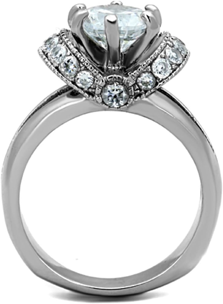 Marimor Jewelry 2.5 Carat Round Cut AAA Zirconia Stainless Steel Engagement Ring Women's Size 5-10