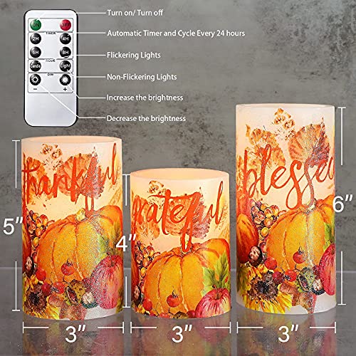 Immeiscent Fall Harvest Flameless Candles, Autumn Pumpkin Maple Leaf Flickering Candle, Battery Candle With Remote & Timer, Realistic Pillar Candle For Thansgiving, Holiday Decor, Set Of 3 #TOP2