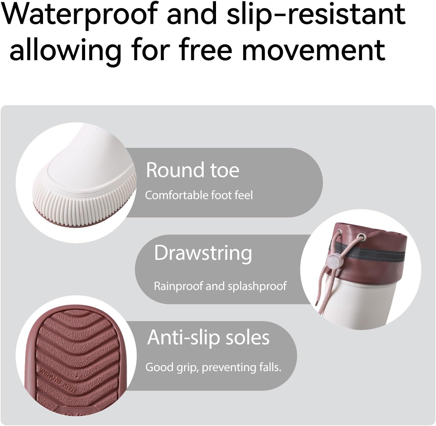Women's EVA Flat Ankle Rain Boots Comfort Round Big Toed Pull on Drawstring Water Proof Anti-slip Mid-calf Garden Work Boots