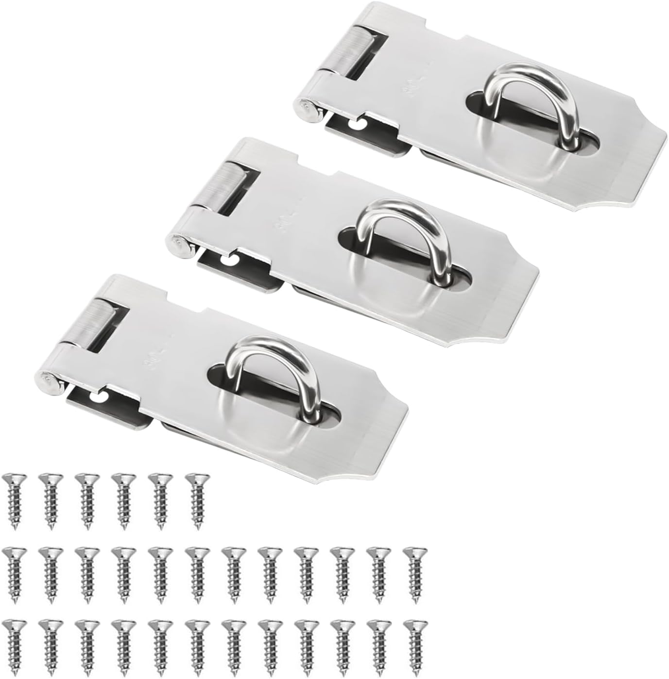 3 Pack Door Lock Latch, 3 Inch Hasp Latch Stainless Steel Safety Padlock Latch, Extra Thick Gate Lock with 30PCS Screws DD030-3