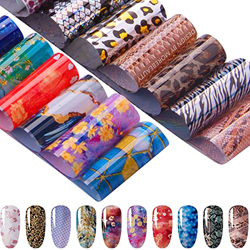 Duufin 400 Sheets Nail Foils Nail Art Foil Transfer Stickers Laser Flower Nail Foil Transfer Starry Sky Stars Flower Nail Transfer Decals For Nail Art #TOP2