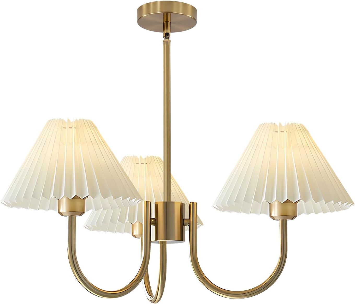 KCO Lighting 3 Light Chandelier Light Fixture Traditional Pleated Chandelier Small Vintage Entryway Chandelier Mid Century Modern Chandelier Brushed Gold Chandeliers for Dining Room