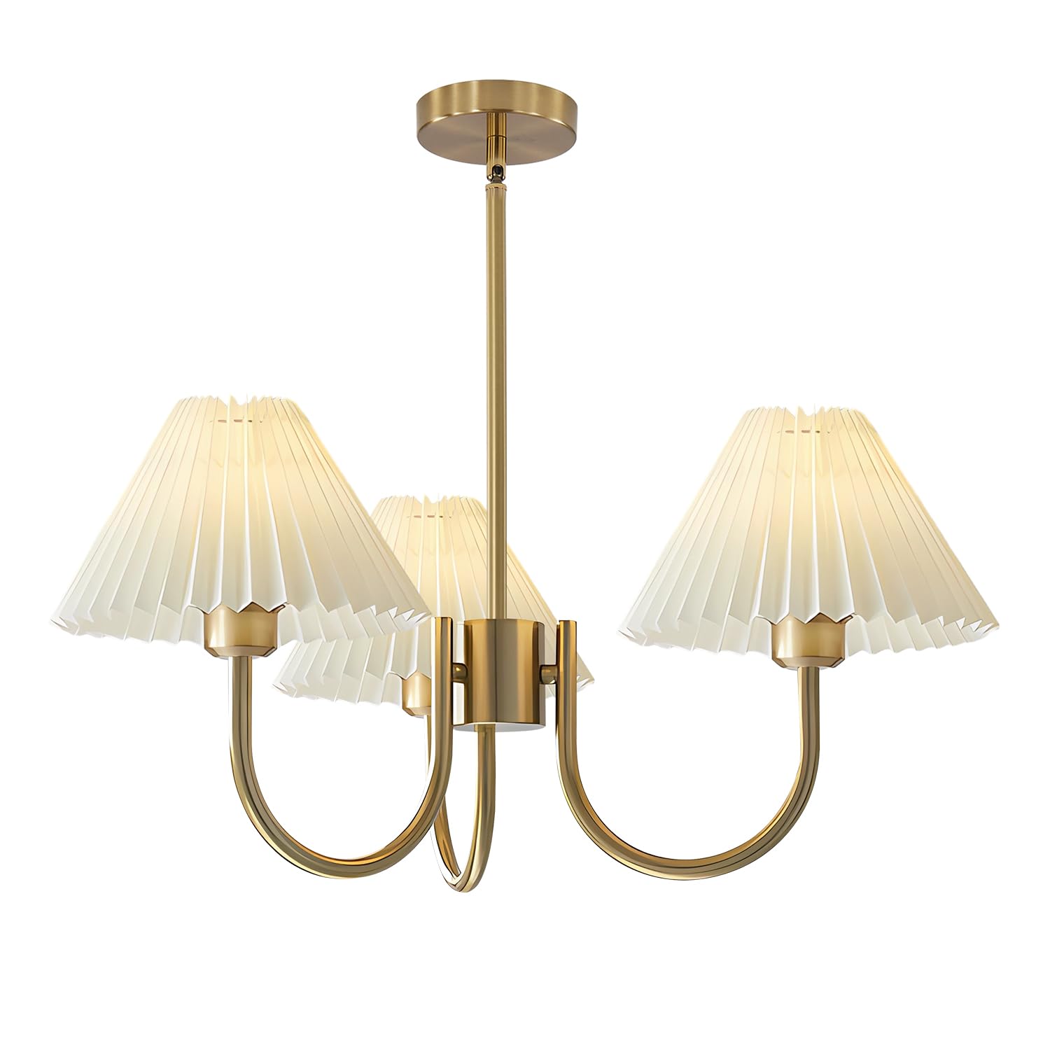 Photo 1 of KCO Lighting 3 Light Chandelier Light Fixture Traditional Pleated Chandelier Small Vintage Entryway Chandelier Mid Century Modern Chandelier Brushed Gold Chandeliers for Dining Room