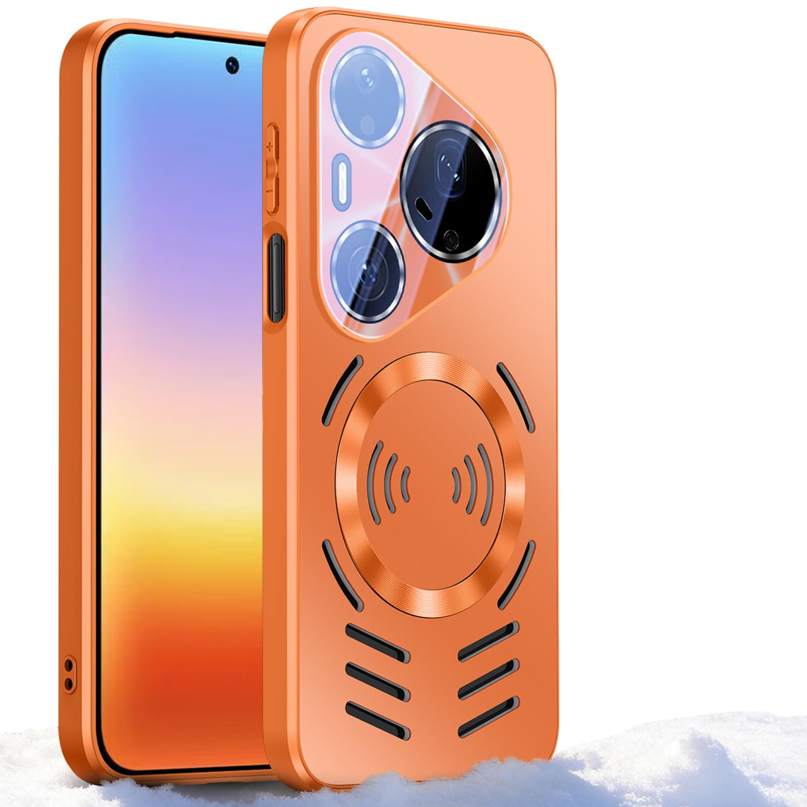 Magnetyczne etui do Huawei Pura 90 Pro Max/90 Pro/90, bezprzewodowe ładowanie rozpraszające ciepło obudowa aparatu antywstrząsowa pusta osłona, pomarańczowy, 90