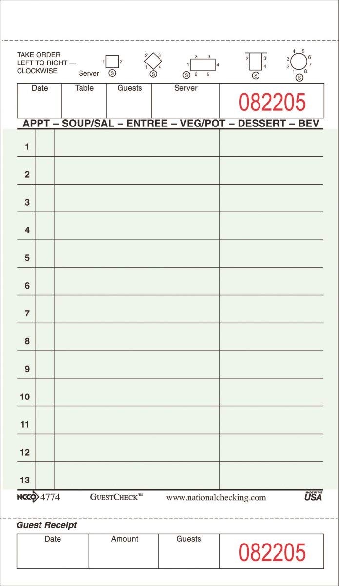 G4774SP NCC 1 Pt 13 Line Guest Check Cardboard 4.20