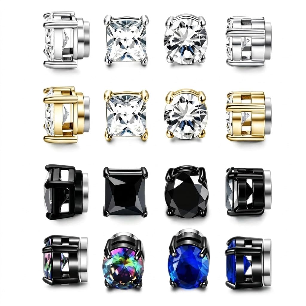 Magnet Stud Earrings Stainless Steel Non Piercing CZ Earrings for Men Women Clip On Earrings for Daily Wear and Occasions-image-29