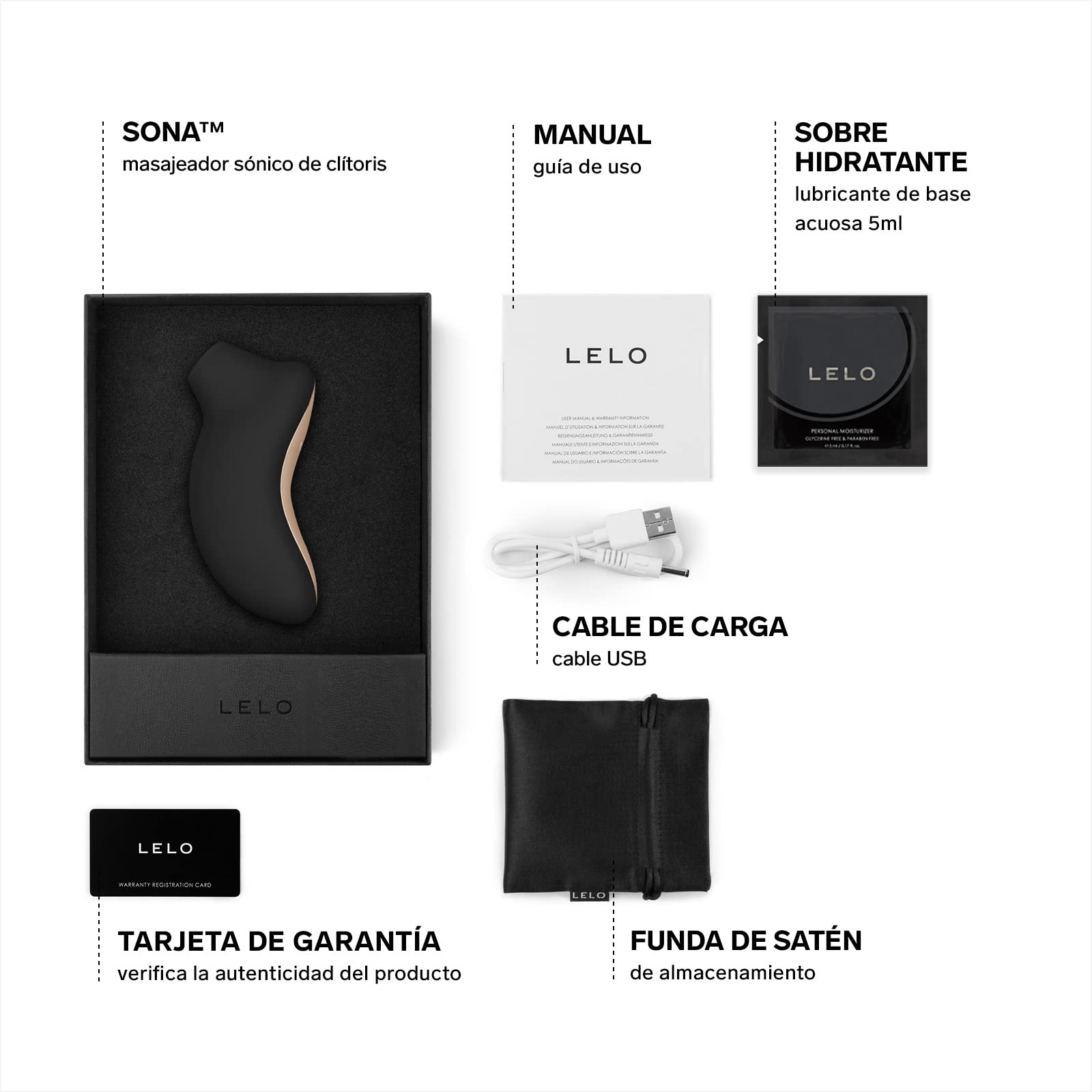 LELO SONA, Masajeador Sónico para Mujer, Succionador con Pulsos, Recargable y Sumergible, un Lujoso Vibrador de Clítoris para los Mejores Orgasmos, Black
