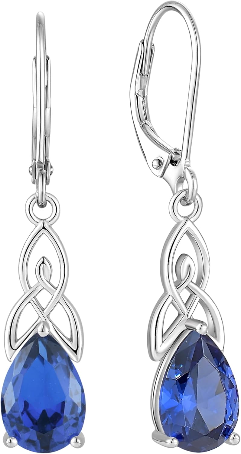 Starchenie Celtic Knot Drop Dangle Earrings for Women 925 Sterling Silver Leverback Earrings Birthstone Jewelry