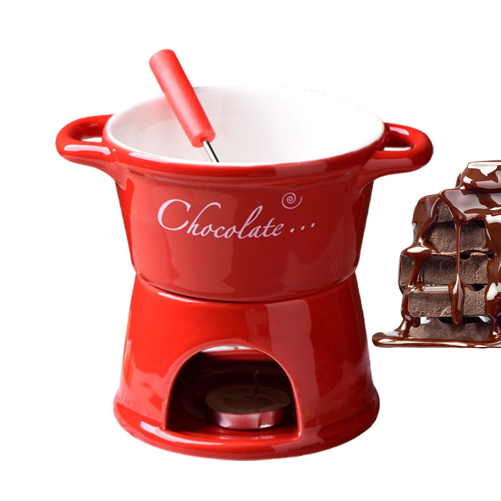 Fondue taza olla de cerámica calentador de mantequilla Tenedor Queso