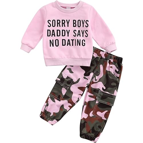 Fernvia Toddler Girls Clothes 2T 3T 4T 5T Fall Outfits Baby Pullover Sweatshirt & Camouflage Pants Set Kids Winter Sweatsuit