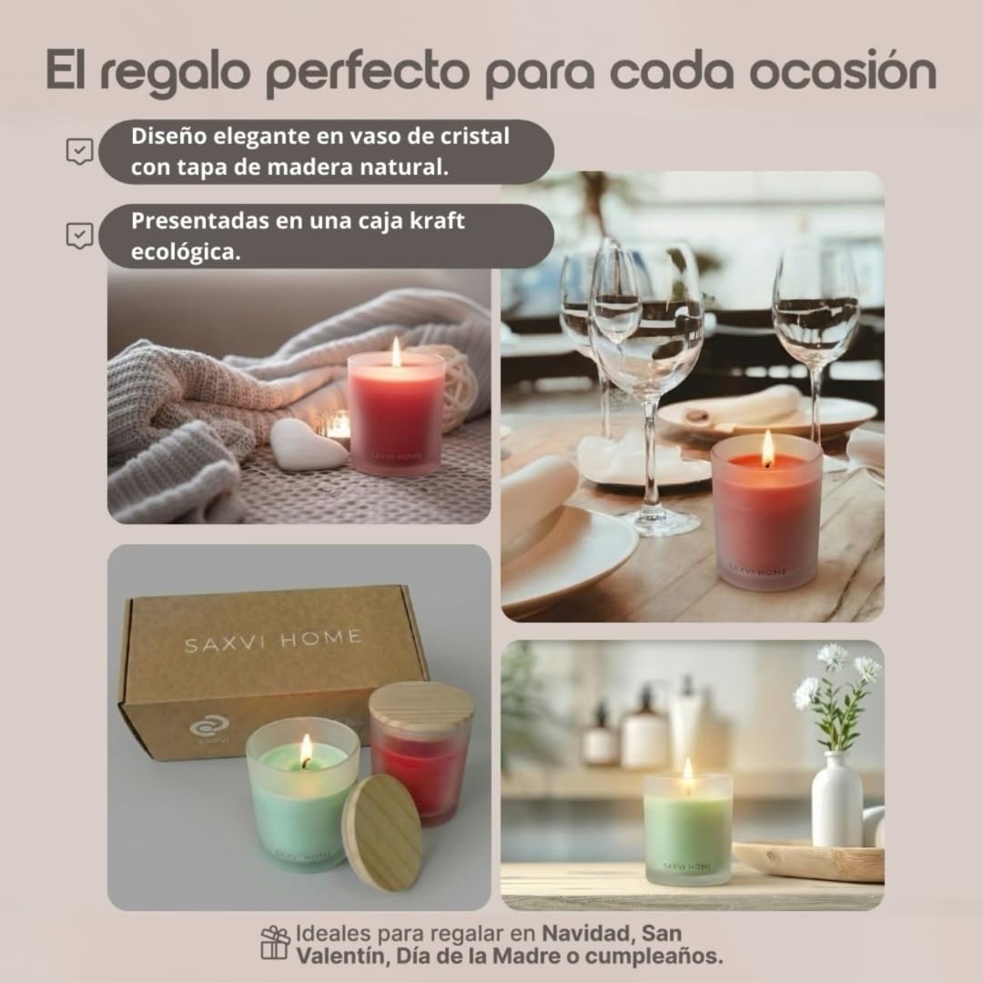 Set 2 Velas Cera de Abeja SAXVI HOME - 70 h (Limón y Ylang Ylang) | Velas Aromáticas Artesanales, Aceites esenciales ecológicos, combustión limpia, vaso de cristal, pack regalo mujer