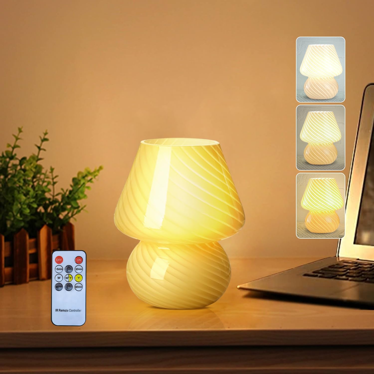 Amazon.com: EJFOIEJ Glass Mushroom Bedside Table Lamp,Yellow Vintage ...