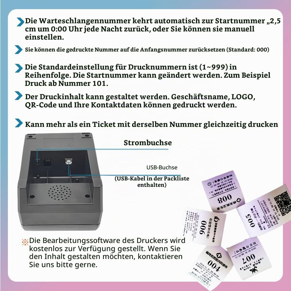 Wartenummern-Automat : Ticket-Drucker zum Nummern Ziehen (Thermodrucken) | Selbstbearbeitbare Wartemarken per PC | Warteschlangen-Management für Arztpraxis, MVZ, Behörde,Restaurant