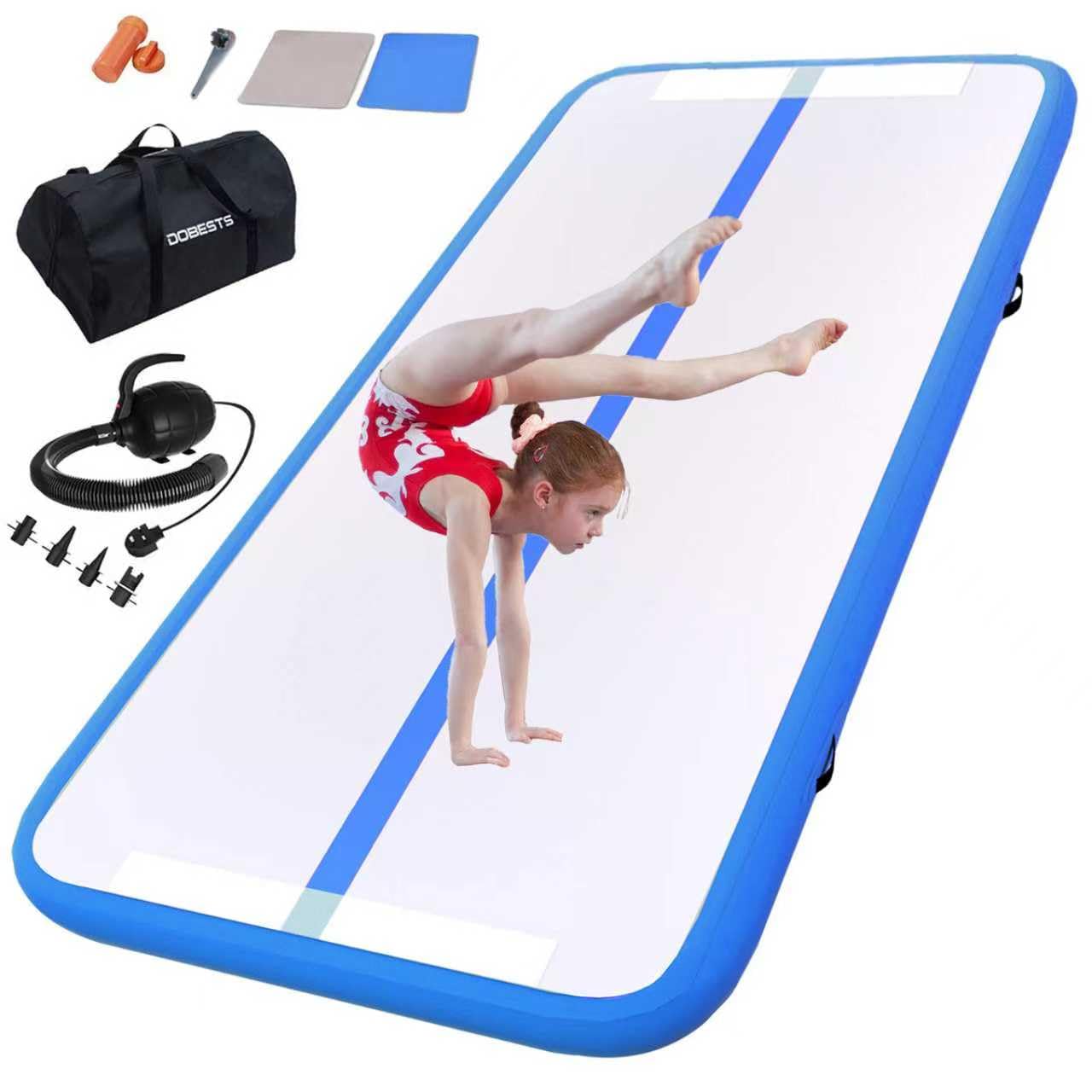 Gymnastics Mat Inflatable Tumbling Mat 13 ft 6.6 ft 10ft 16ft 20ft 4in Thick Tumble Track Air Gymnastic Equipment for Kids Home Tumble Training Gym/Yoga/Water/Dance(4m,blue)