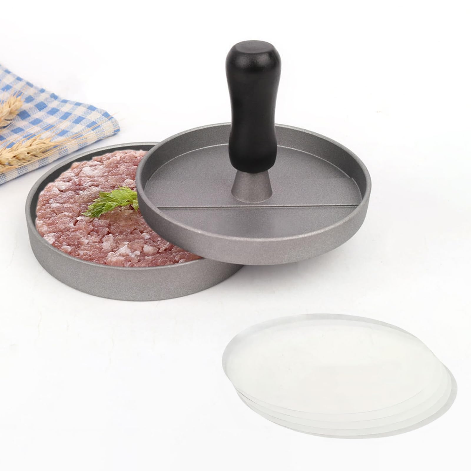 Pressa per hamburger con 100 cartine, per hamburger, durevole, ideale per barbecue e barbecue, accessori da cucina, accessori da cucina