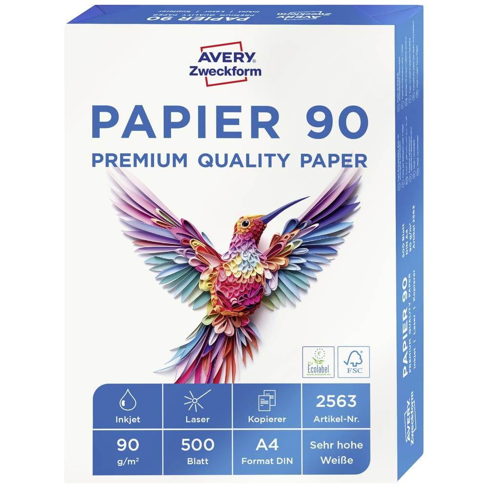 Avery Zweckform 2563 Papier A4 90g 500 feuilles pour imprimantes laser et jet d'encre