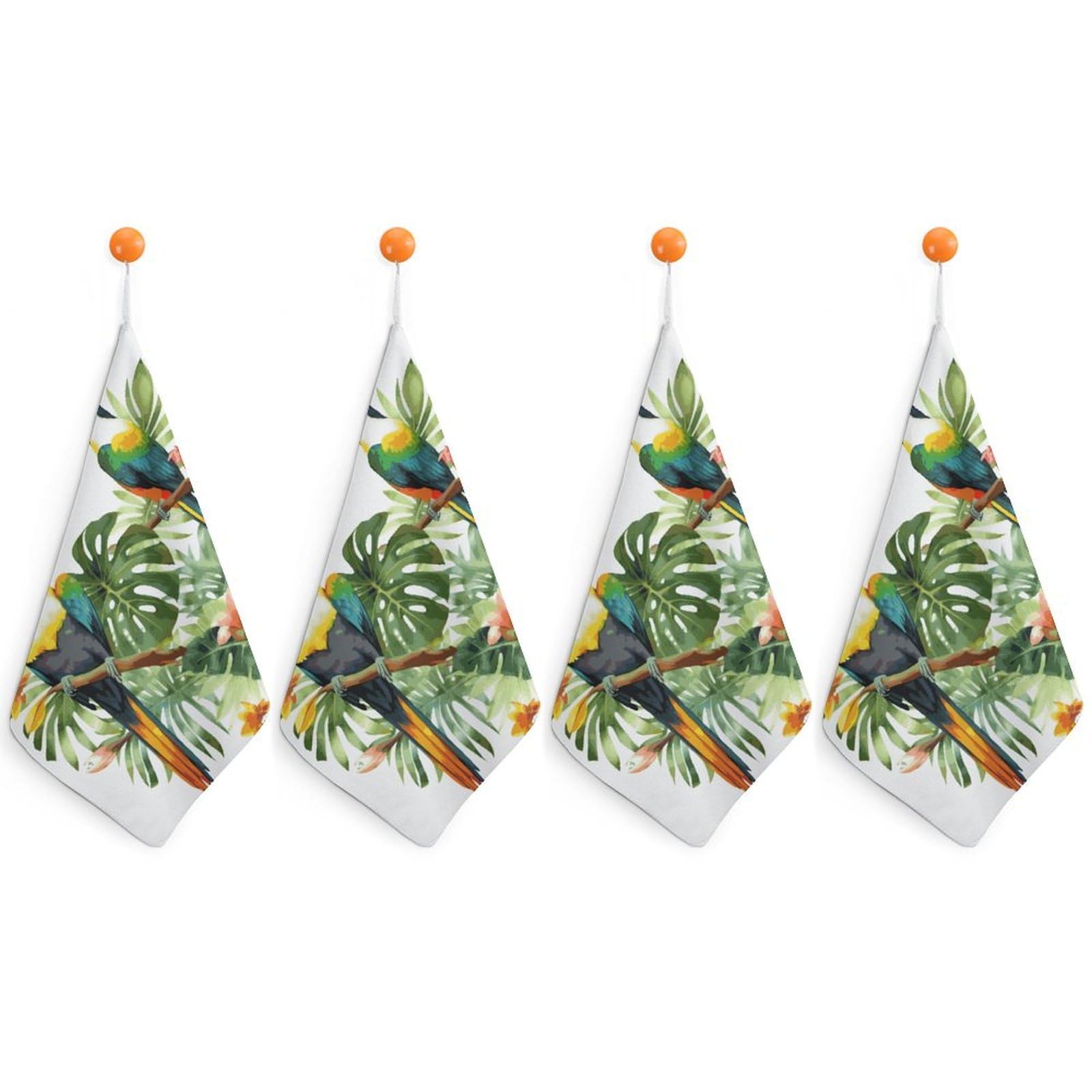 LDGSUPH Toucans Parrot Palm Tree Leaves Hand Towels Fashion Hand Face Towel with Hanging Strap Absorbent Soft Decorative Towel Fade Resistant Cozy Face Cloths for Kitchen Gym Bathroom Towels 4PCS