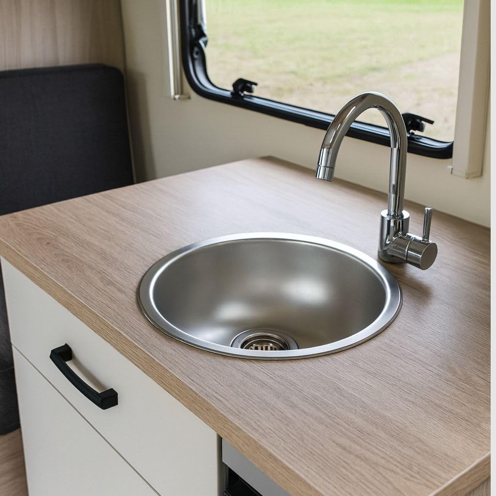 Évier Rond Inox Ø34 cm Cuisine Camping Caravane Sans Trou Robinet