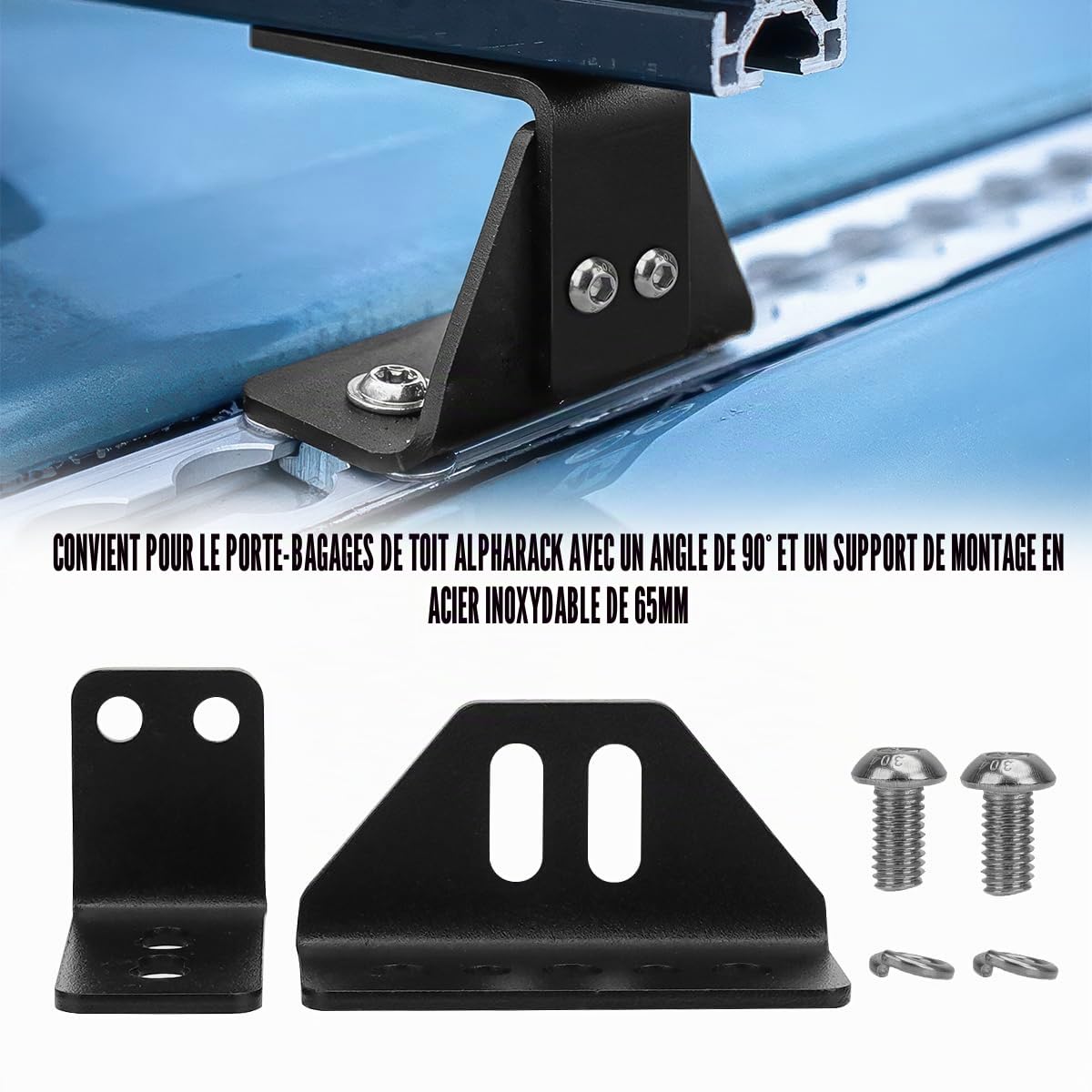 Support de toit double réglable M6/M8 90° 65 mm pour kit de montage de barres de toit Alpharack
