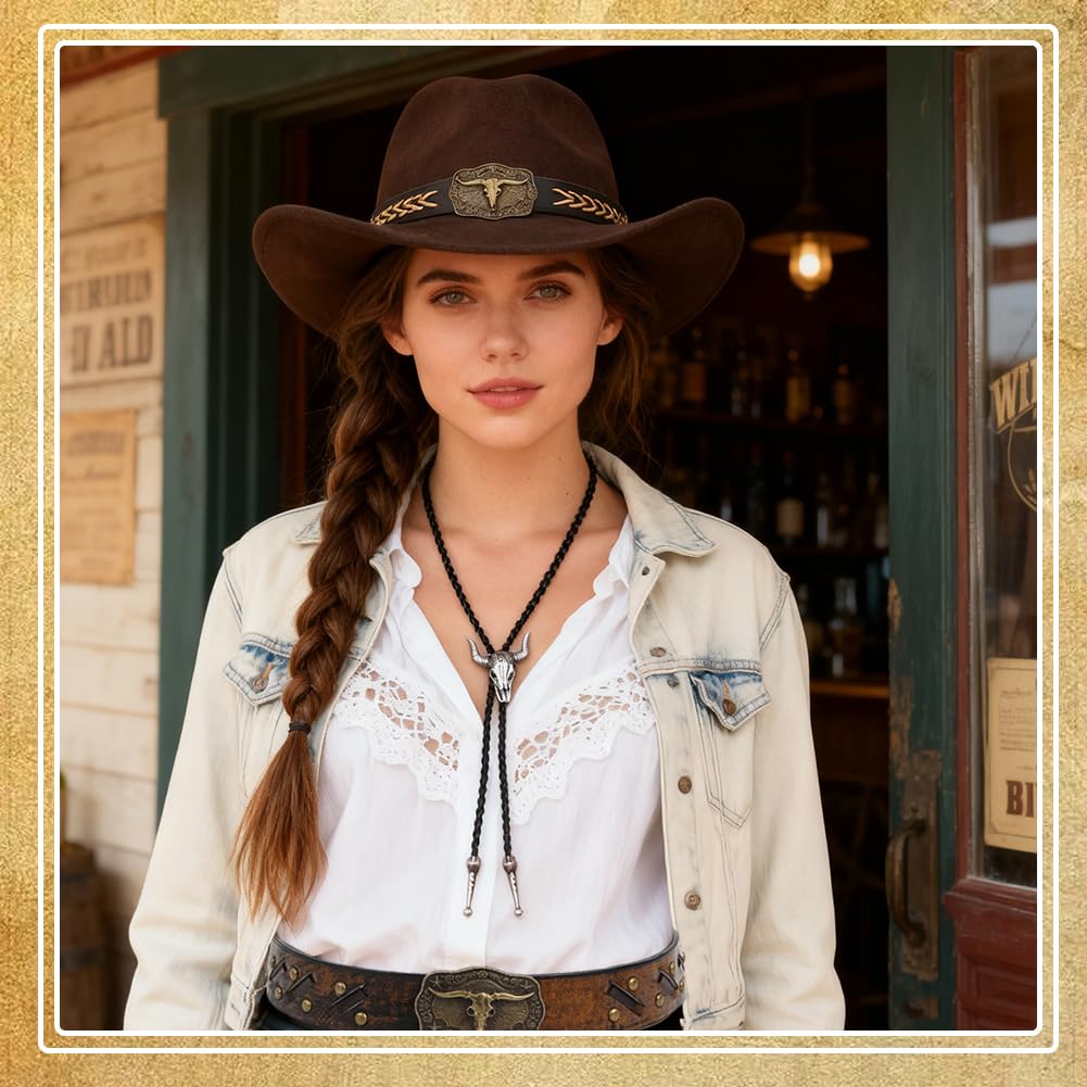 Sombrero Cowboy Estilo Vaquero Leather Tie Necktie Cow Skull,Bandas de Sombrero de Vaquero,Ideal para Rodeo y Eventos Temáticos del Oeste, Fiestas, Halloween, Fotos y Festivales tematicos