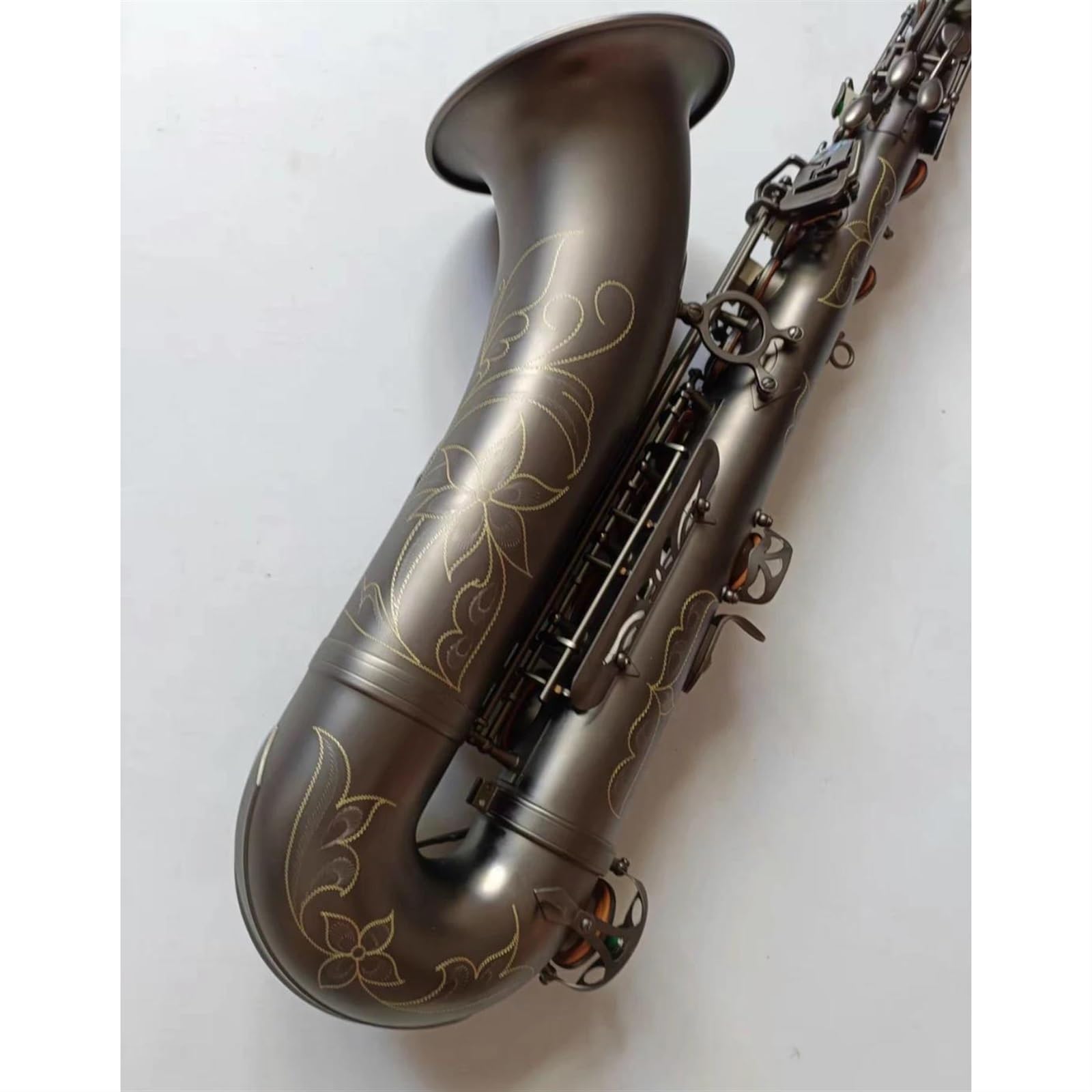 Saksofon Grawerowanie Klawiszy Saksofonu Tenorowego, Matowy Czarny Profesjonalny Instrument Muzyczny Saksofon Tenorowy (Color : Leather bag)