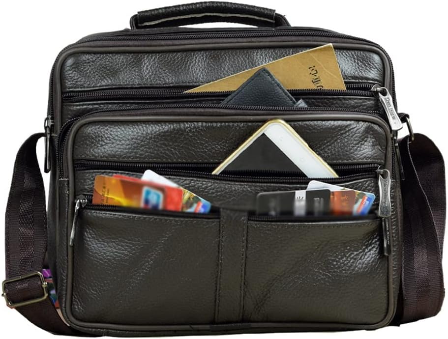Men's Genuine Leather Messenger Coffee Middle Size Handbags Tote Men Briefcase