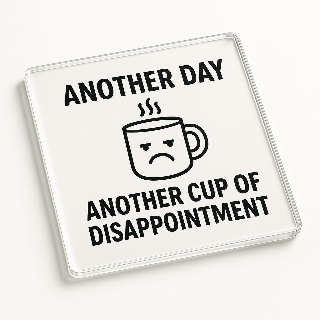 The Plum Penguin Disappointment Brew Funny Acrylic Coaster Gift - Modern Minimalist Design For Coffee Lovers - Humorous Home Decor Table Accessory