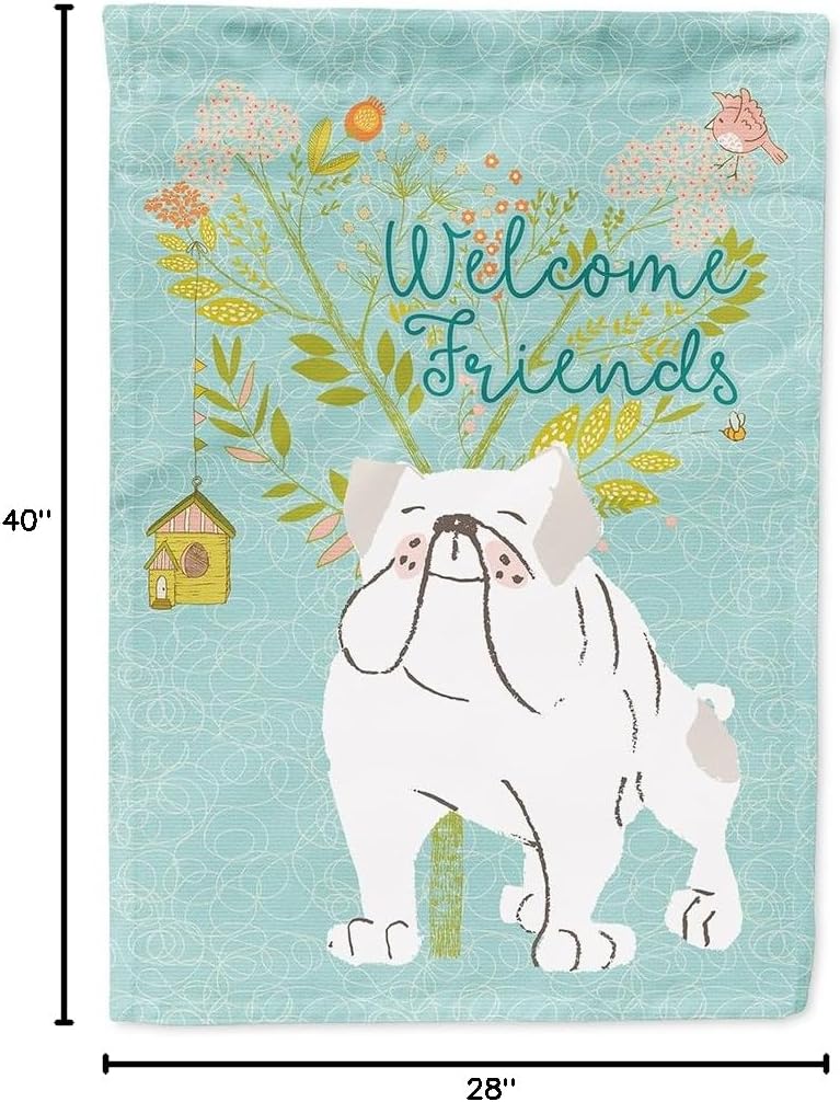 Caroline's Treasures BB7603CHF Welcome Friends English Bulldog White House Flag Large Porch Sleeve Pole Decorative Outside Yard Banner Artwork Wall Hanging, Polyester, House Size, Multicolor