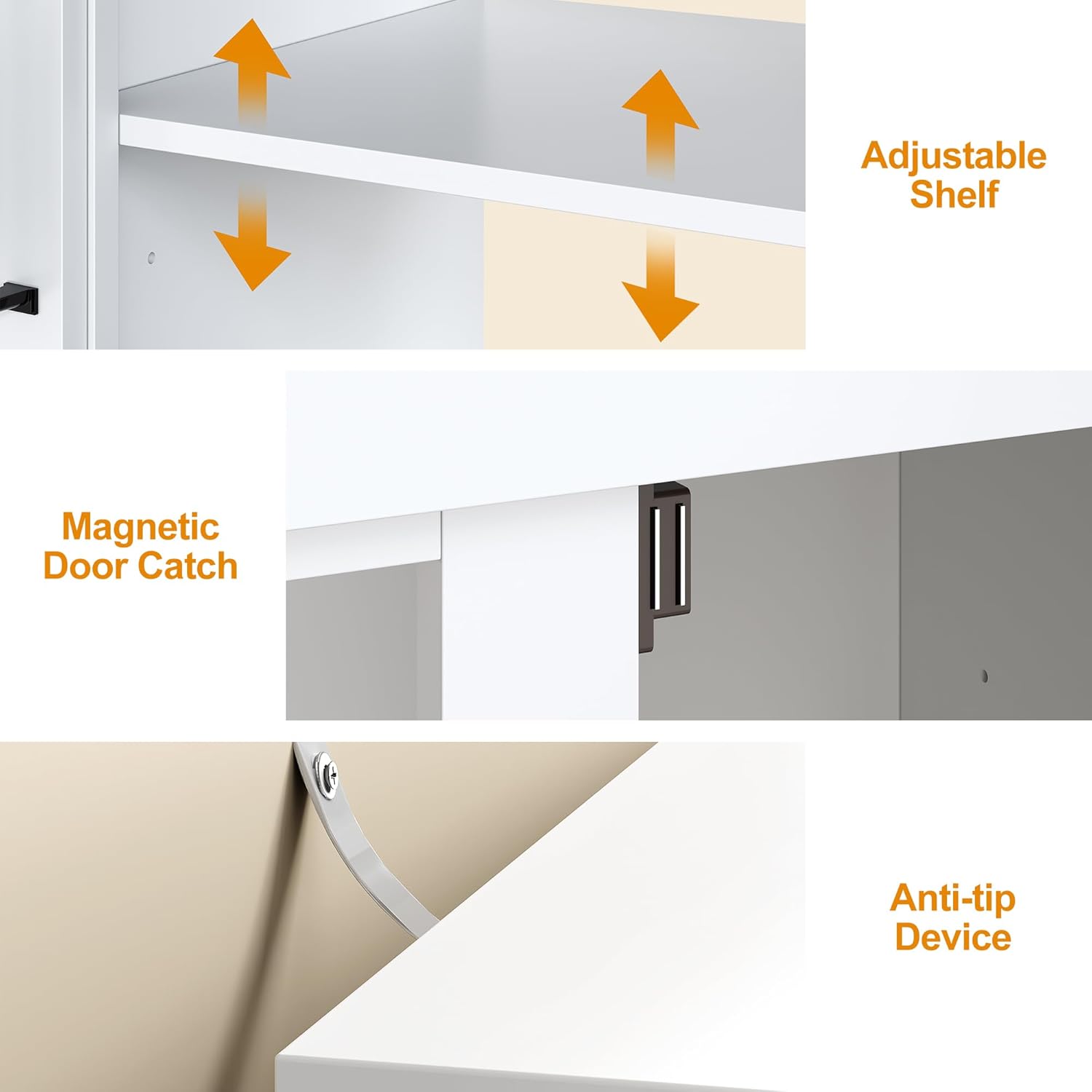 RoyalCraft Farmhouse TV Stand for 55 Inch TV, Entertainment Center with Glass Doors & LED Lights, Vintage Media Console Table with Adjustable Shelves for Living Room, Bedroom, White