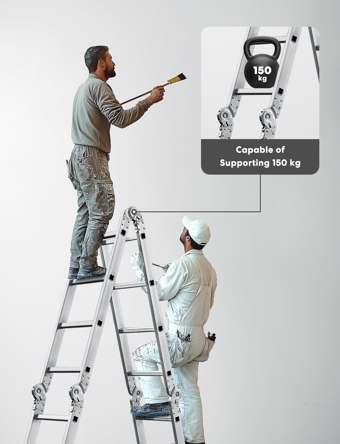 Miscoos Escalera Multifunción de Aluminio 6-en-1, Escalera Articulada Plegable 4x3 con 12 Peldaños, Antideslizante, Robusta, de Trabajo, 3.6 m, Capacidad de 150 kg