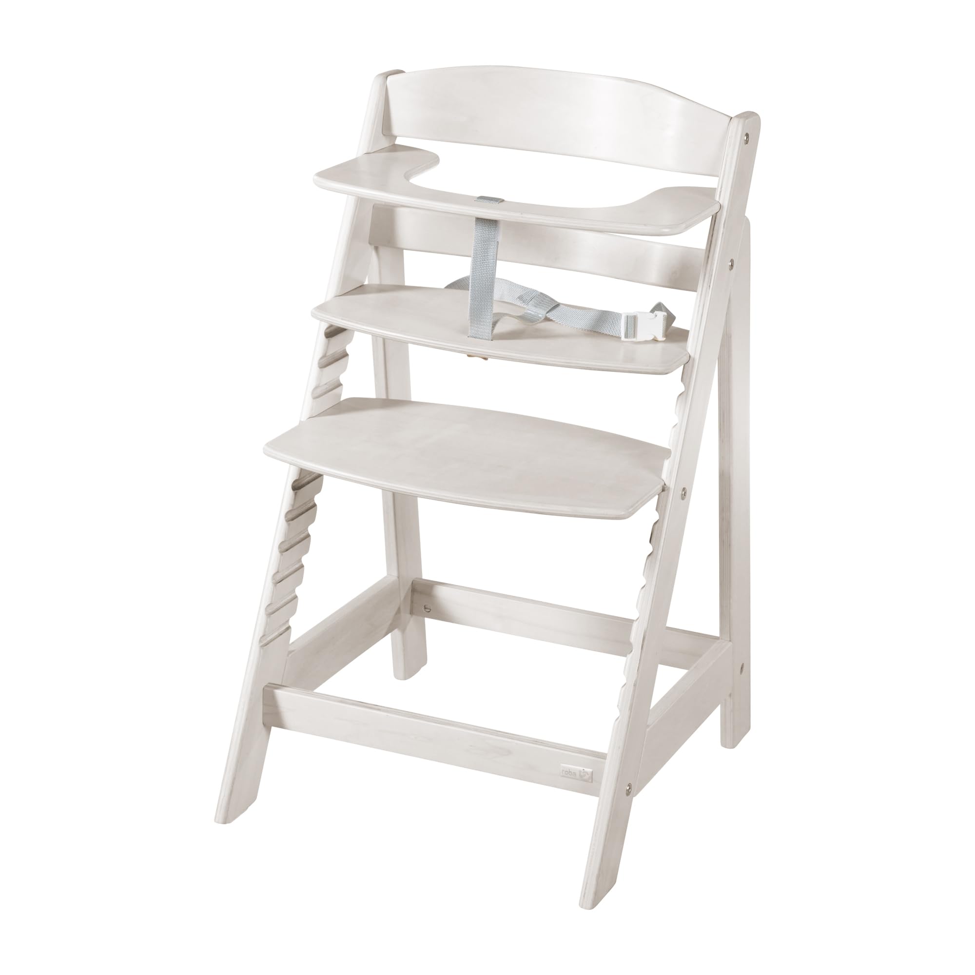 roba 2-in-1 Wooden Grow-Along High Chair Sit Up Flex - Adjustable Height - from 6 Months up to 70 kg - Anti-Tipping Baby Chair with Smooth Surface - Stone Washed