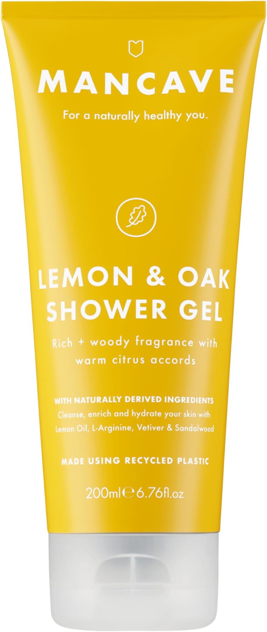 Lemon and Oak Shower Gel for Men, Refreshing Aroma with Lemon Oil, Bergamot and Rosemary, Sulphate and Paraben Free, Natural, Vegan, Cruelty Free, 200 ml