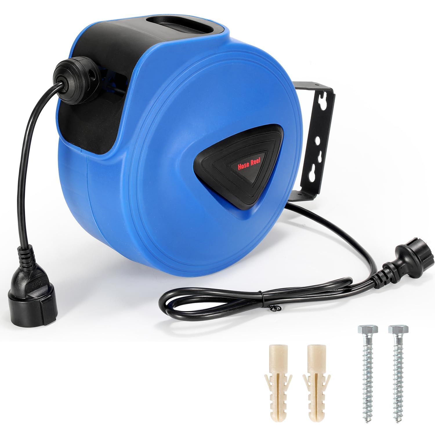 Enrollador automático de cables, 20 m + 1,5 m, carrete de cable con función de parada, cable de extensión, con soporte de pared giratorio 180°, para montaje en pared