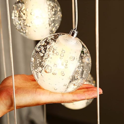 Miniatura 6 de NERDOH Candelabros de escalera 14 bolas de cristal luces múltiples modernas creativas para sala de estar lámpara colgante de burbujas de cristal