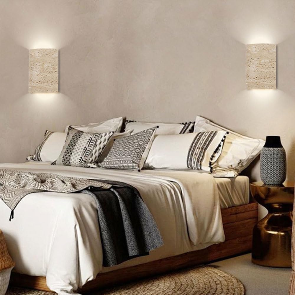Applique da parete in pietra naturale Light Mid Century Wabi Sabi Wall Light 10W Lampada da parete per esterni impermeabile Su e Giù Lampada per montaggio a parete Portico Travertino Apparecch