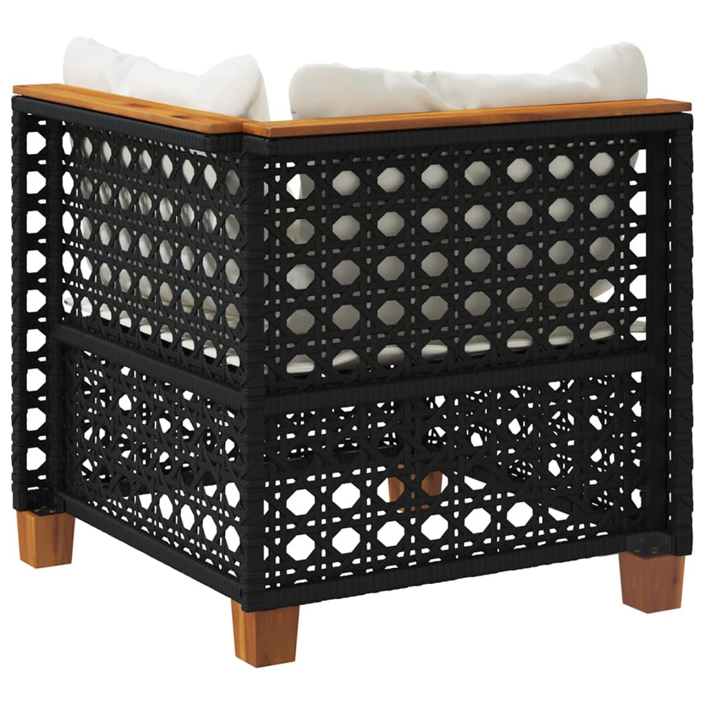 Gecheer Divano Angolare da Giardino Esterno Patio Terrazzo con Cuscini Nero in Polyrattan-PLC343
