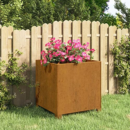 LAPOOH Jardinera con Patas, Macetero, Macetas para Flores y Plantas, Macetero para Jardin, Acero corten Gris 42x40x43 cm