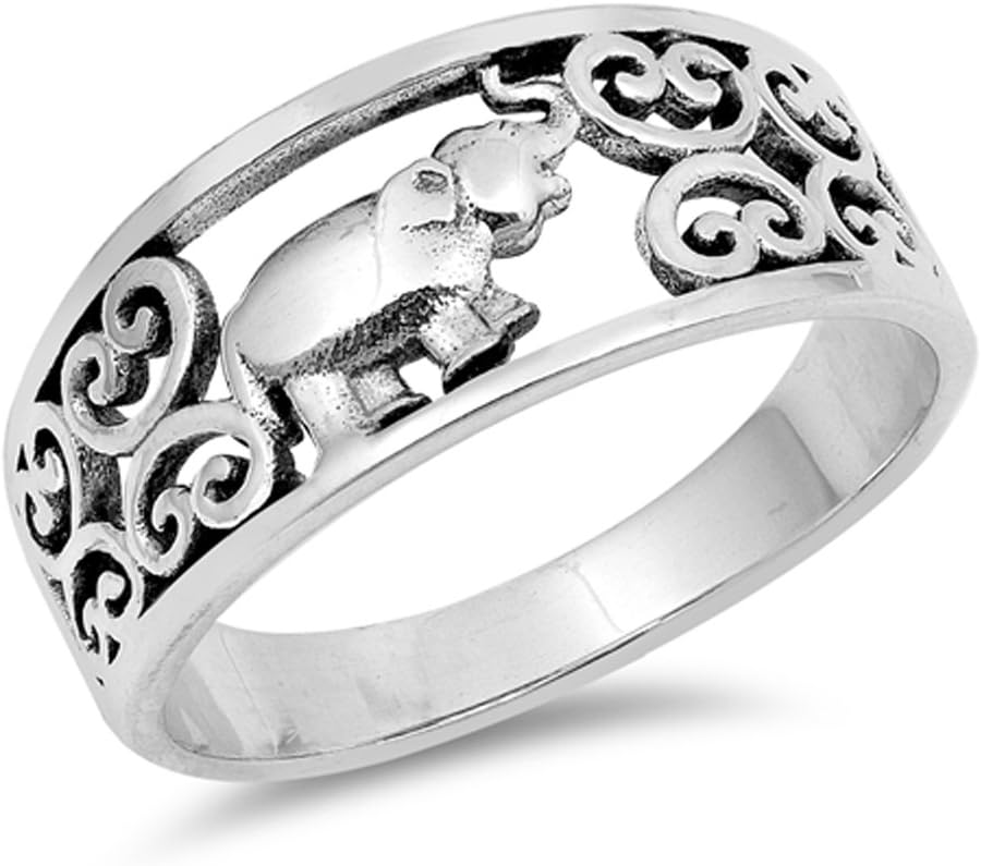 Oxidized Filigree Heart Elephant Ring New .925 Sterling Silver Band Sizes 4-10
