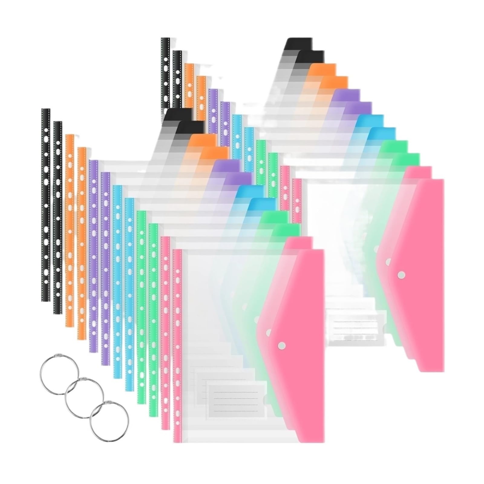 Cartelline Trasparenti 24 cartelle raccoglitore tascabile formato A4 buste impermeabili espandibili trasparente con bottone a pressione for ufficio scolastico(Style A 24 Pcs)