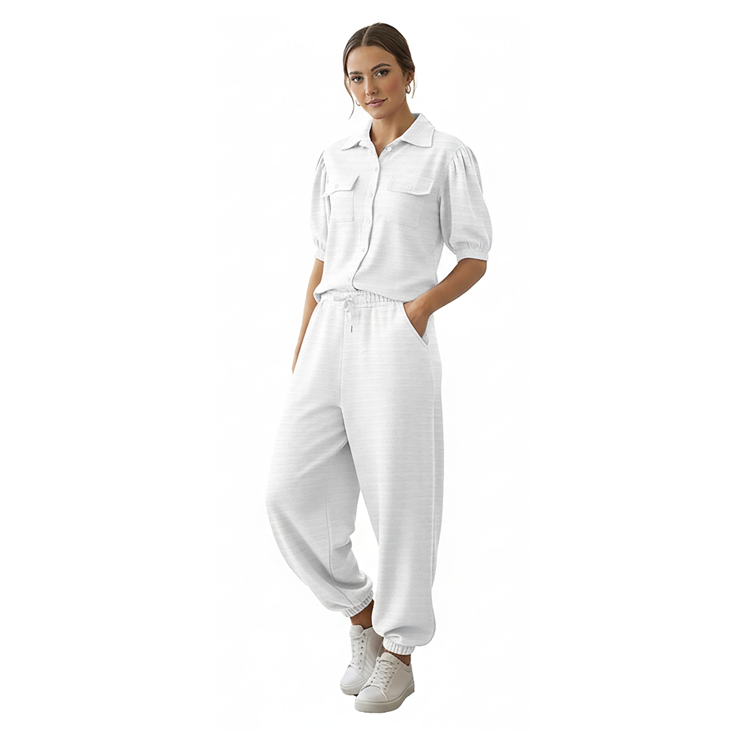 Korean Style Corset || Short Shirt With puff Sleeve and High waist Jogger Pant || Comfort Elastic with Inside Rope And double Side Pocket.