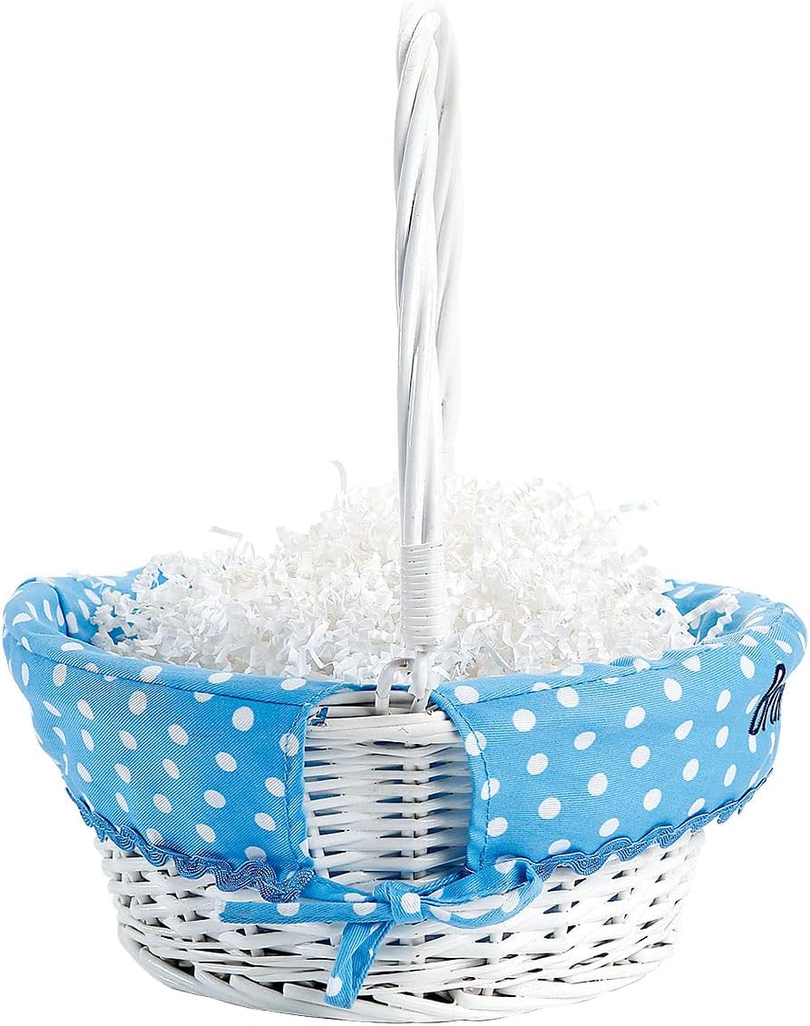 Lillian Vernon Kids Personalized Wicker Easter Basket - Removable Blue Liner With Embroidered Name, For Young Girls & Boys, Baby’s First Egg Hunt, Cute Custom Spring Gifts, 11” x 14”