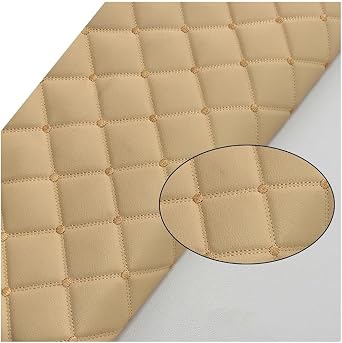 Faux Leather Quilted Faux Leather Diamond Fluted Car Seating Vehicle Upholstery Fabric,Vinyl PVC Leather Stitch Padded Cushion Linen Wadding FabricBeige,1.6x1m