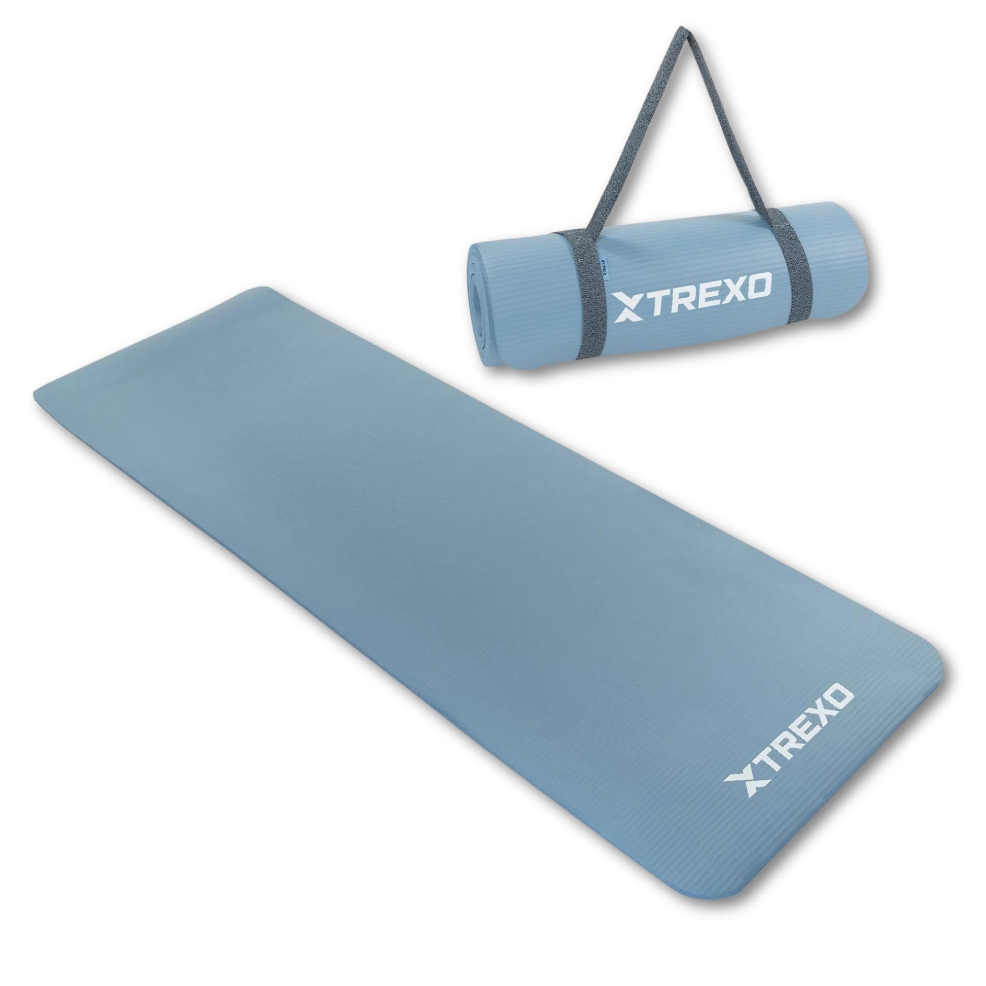 TREXO Tapis d'Exercice en NBR 183 x 61 cm Matériau Exceptionnellement Durable et Flexible 15 mm d'Épaisseur avec Structure Antidérapante dans l'Ensemble avec Sangle pour Porter