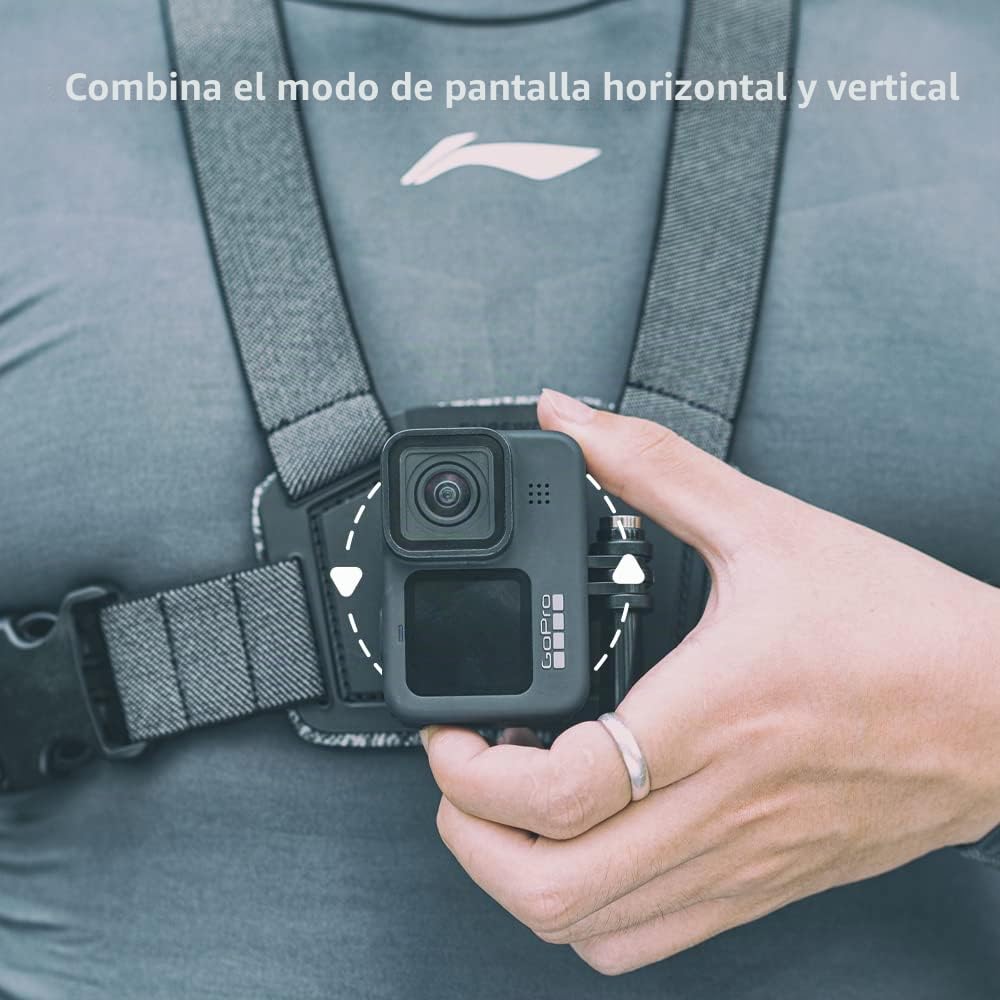 Soporte de Correa de Pecho Ajustable Compatible con GoPro Hero 13/12/11/10/9/8/7/6/5 Negro, dji Osmo Action 5 Pro/4/3/2, Insta 360 One R y la mayoría de cámaras de acción