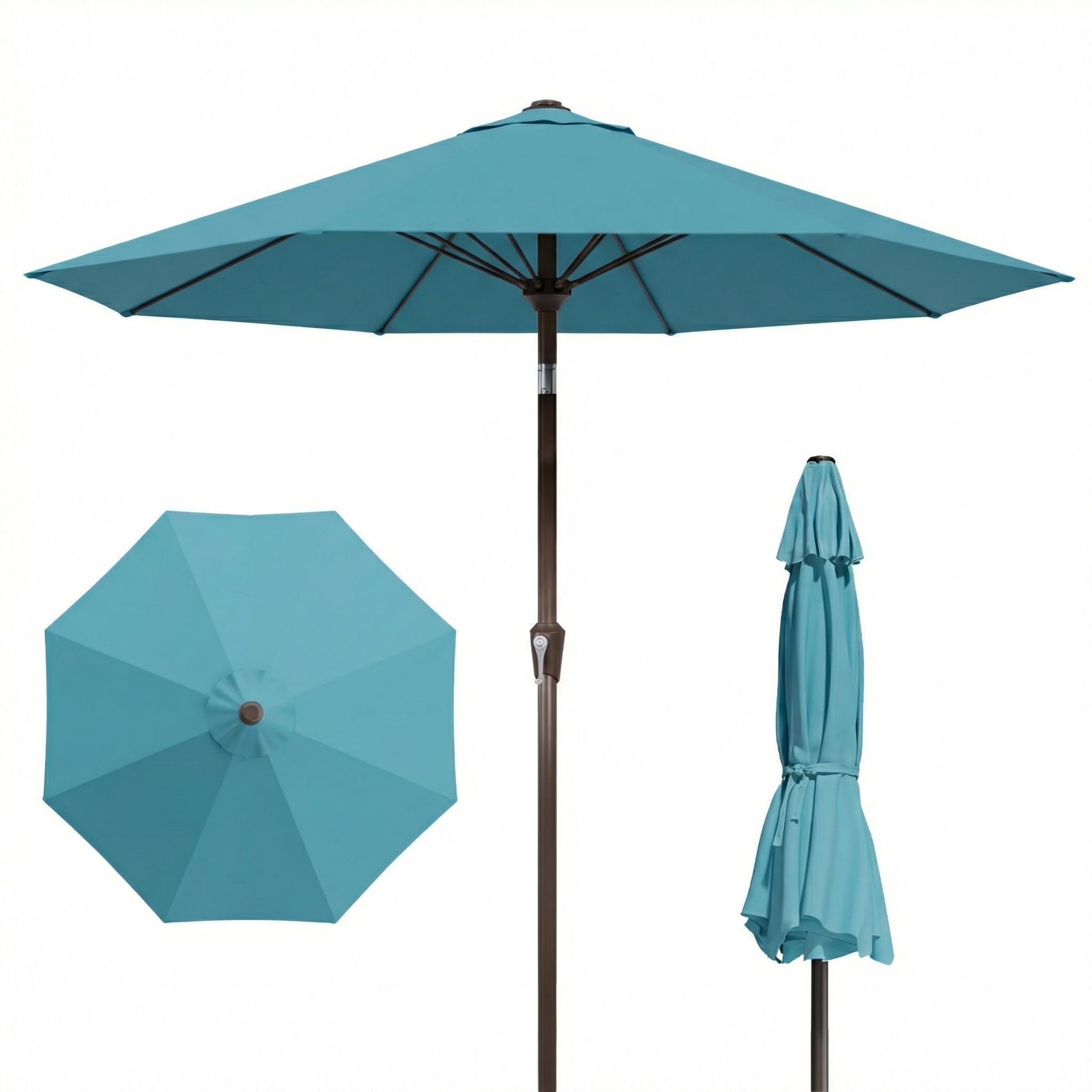 9FT Patio Umbrella Outdoor Table Umbrella w/Push Button Tilt and Crank, 8 Sturdy Ribs, UV Resistant Waterproof Market Umbrella for Pool, Deck, Backyard, Garden, Sky Blue