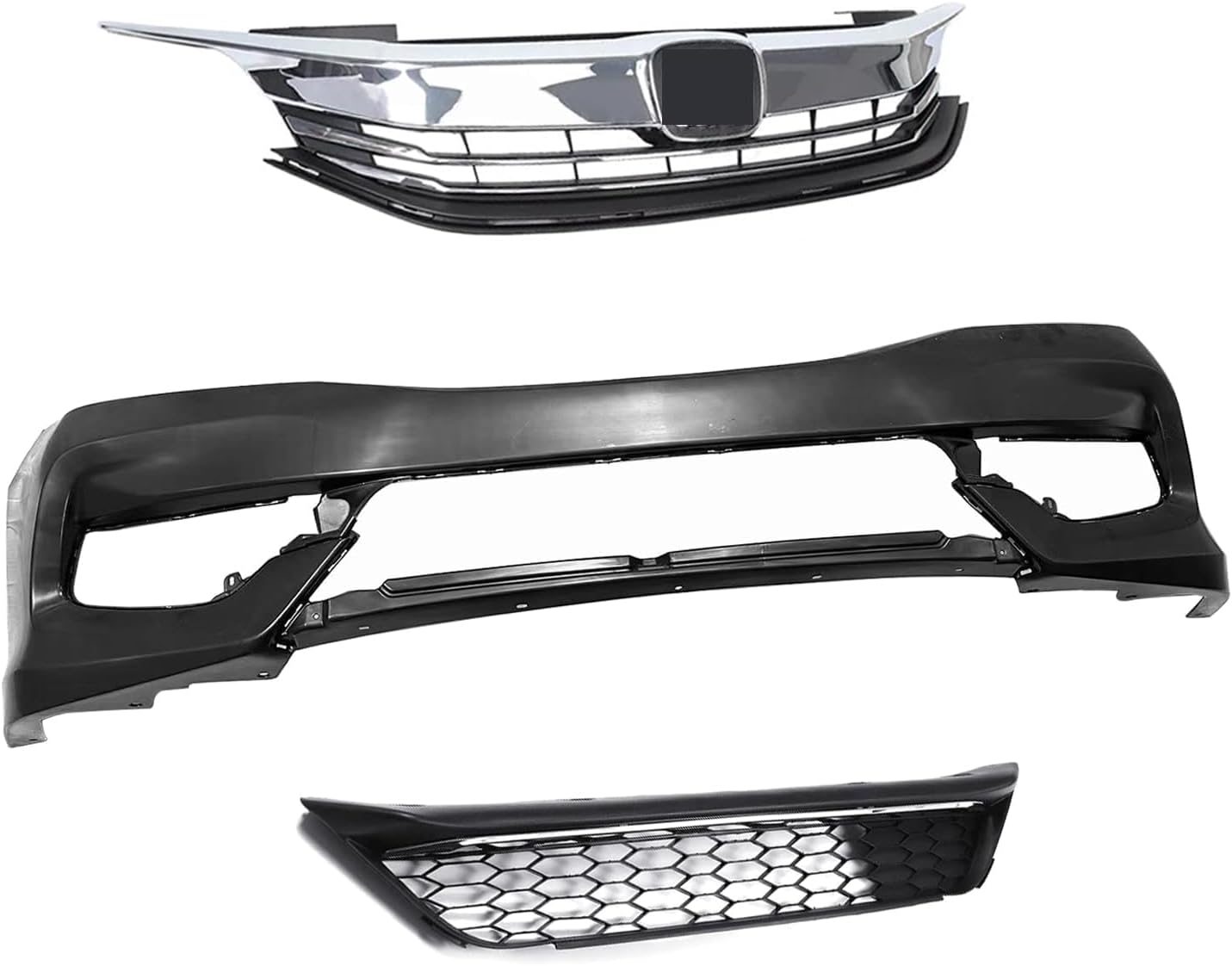 MGWILL Front Bumper Cover Kit Compatible with 2016 2017 Honda Accord EX, LX, Sport, Touring Sedan 2.4L 3.5L 2.0L W/Upper Grille Lower Grill & Fog Lights